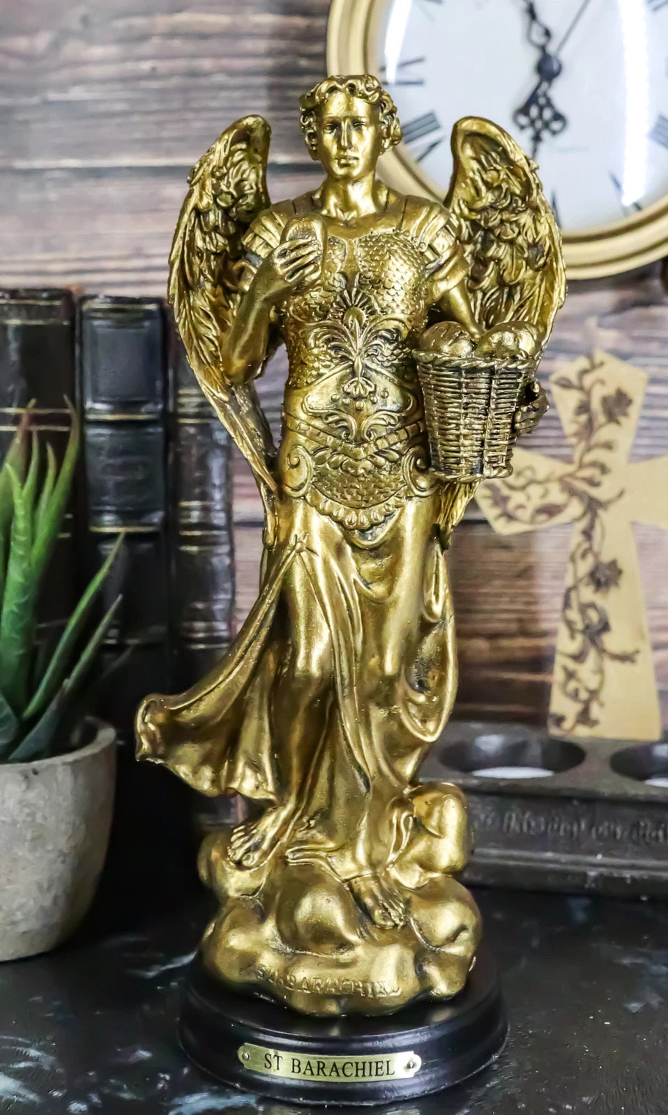 Estatua del Arcángel San Barachiel de la Iglesia Católica Bizantina, 8" de alto, Provisión de Dios-2