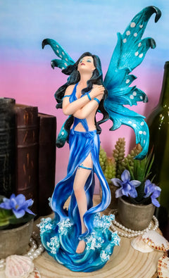 Ocean Fairy Figurine, Water Elemental Fantasy Statue 12" Tall Rising Over Waves, Hand-Painted Mythical Creature Sculpture, Home Decor for Shelf, Desk, or Living Room Display-1