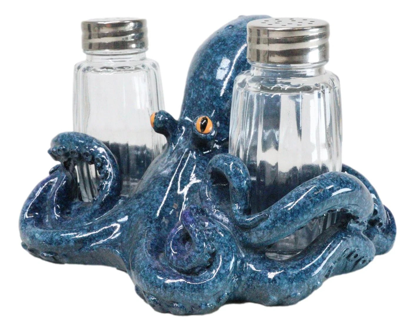 Onyx Blue Nautical Marine Cephalopod Octopus Salt Pepper Shakers Holder Set-3