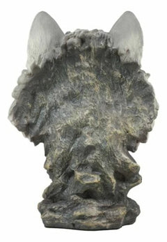 Realistic Large Gray Wolf Head Bust Statue 16"Tall Blood Lust Timberwolf Decor-3