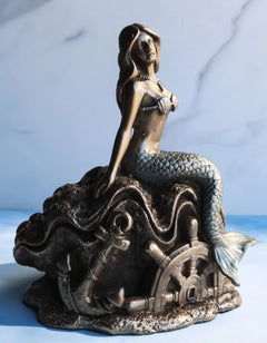 Mermaid Ariel 5" Tall Nautical Mermaid Sitting On Oyster Shell Figurine-3