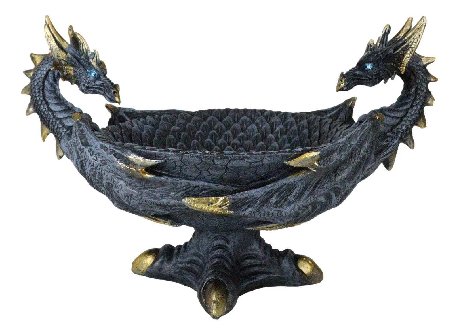 Double Dragons Decorative Jewelry Potpourri Fruits Bowl Figurine 12"W