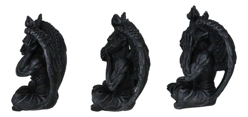 Goat of Mendes See Hear Speak No Evil Devil Baphomet Gargoyle Set of 3 Figurines-3