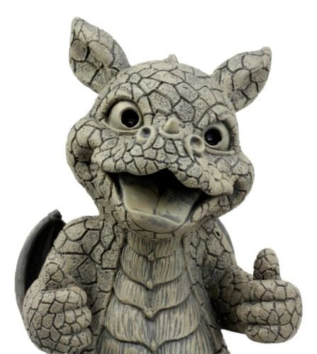 Whimsical Good Job Thumbs Up Dragon Garden Statue Faux Stone Resin Finish 10"H-3