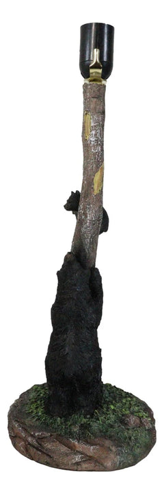 Rustic Black Mother Bear Playing With Cub Hanging On Tree Branch Table Lamp-2