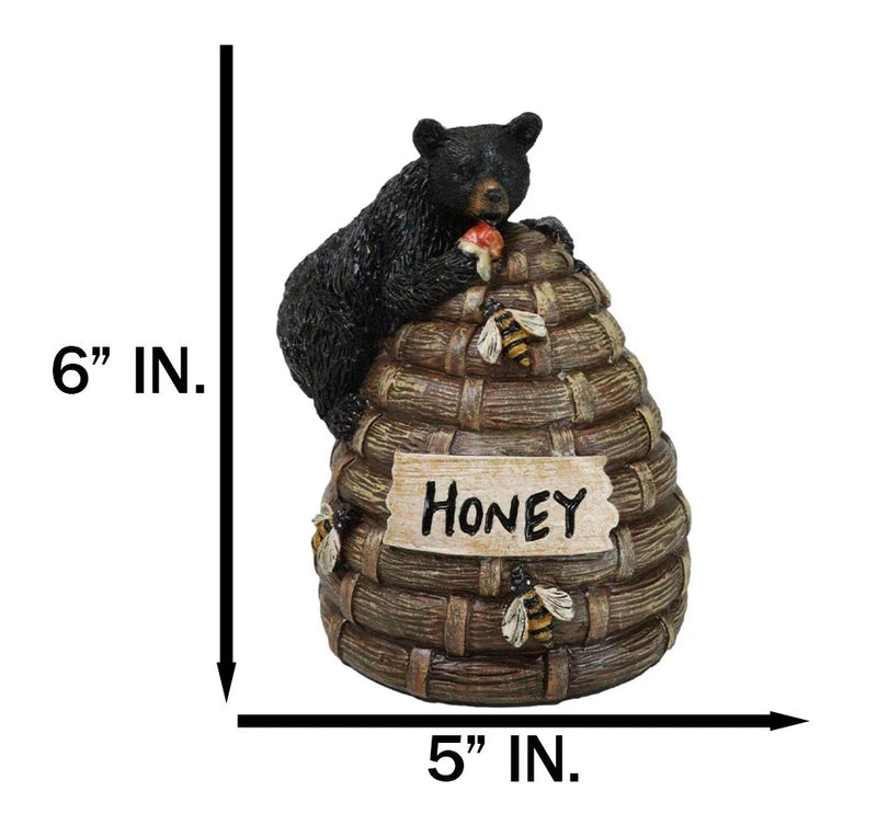 Rustic Forest Black Bear Climbing On Honey Beehive with Bumblebees Figurine-2