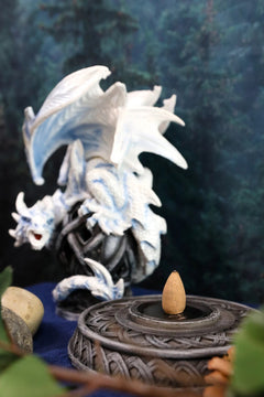 Celtic Tomb Guardian White Icycle Dragon Backflow Cone Incense Holder-2