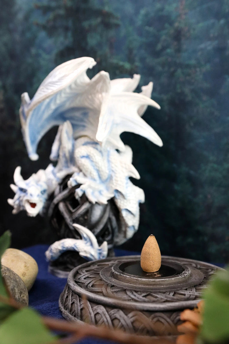 Celtic Tomb Guardian White Icycle Dragon Backflow Cone Incense Holder-2