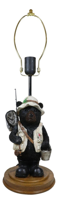 Camping Fisherman Angler Bear Going Fishing With Pole Net And Bucket Table Lamp-4