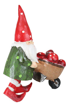 Whimsical Garden Mr Grandpa Gnome Pushing Toadstool Mushrooms Wheelbarrow Statue-3