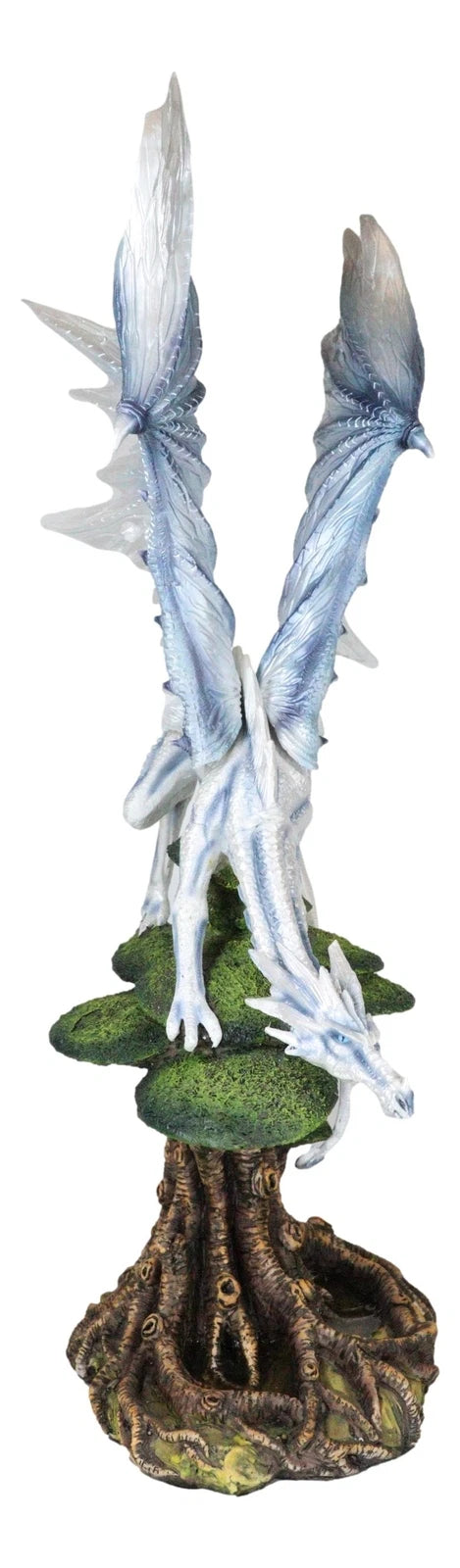 Large Arctic Frost Fury Dragon Perching On Rainforest Giant Tree Canopy Figurine-2