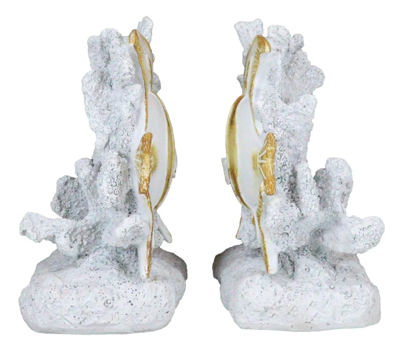 Nautical Sea Coastal Marine Angelfish Fishes Swimming By Corals Bookends Pair-3