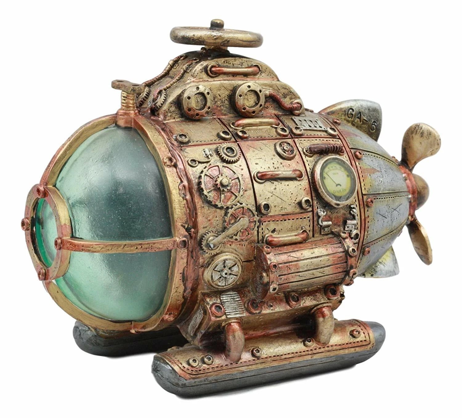 Vintage Design Holmes Nautilus Steampunk Submarine LED Night Light Statue 7.5"L-1