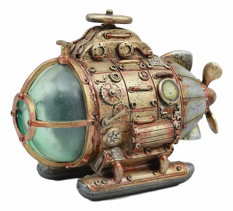 Vintage Design Holmes Nautilus Steampunk Submarine LED Night Light Statue 7.5"L-1