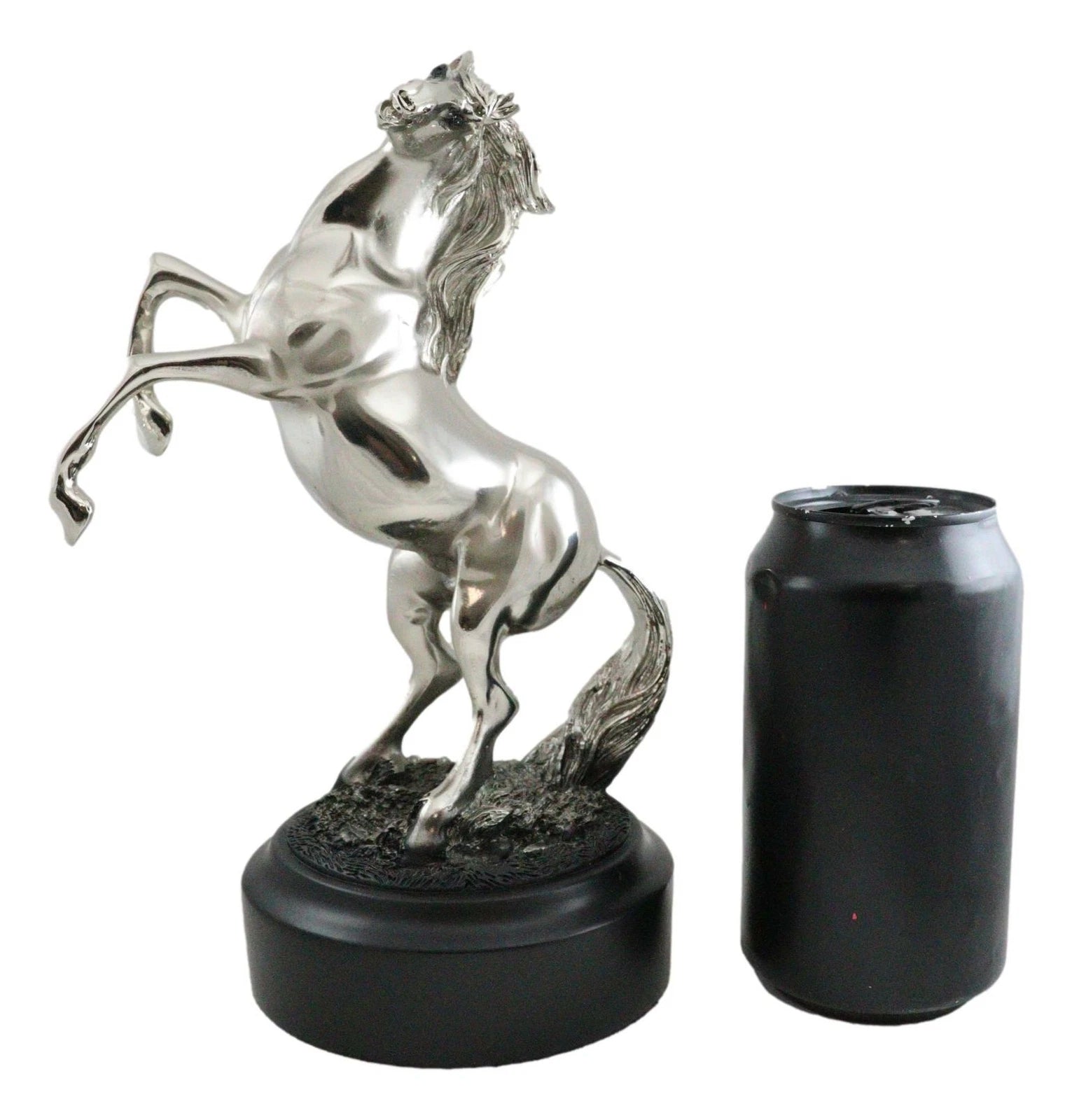 Western Black Beauty Prancing Horse Stallion Silver Resin Figurine With Base-6