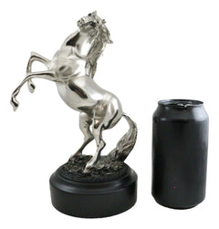 Western Black Beauty Prancing Horse Stallion Silver Resin Figurine With Base-6