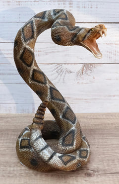 Realistic Attacking Coiled Diamondback Rattlesnake With Fangs Bared Figurine-1
