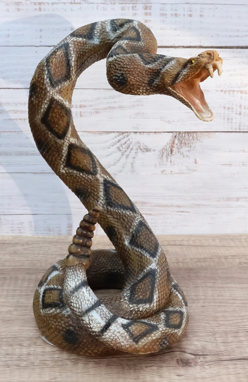 Realistic Attacking Coiled Diamondback Rattlesnake With Fangs Bared Figurine-1
