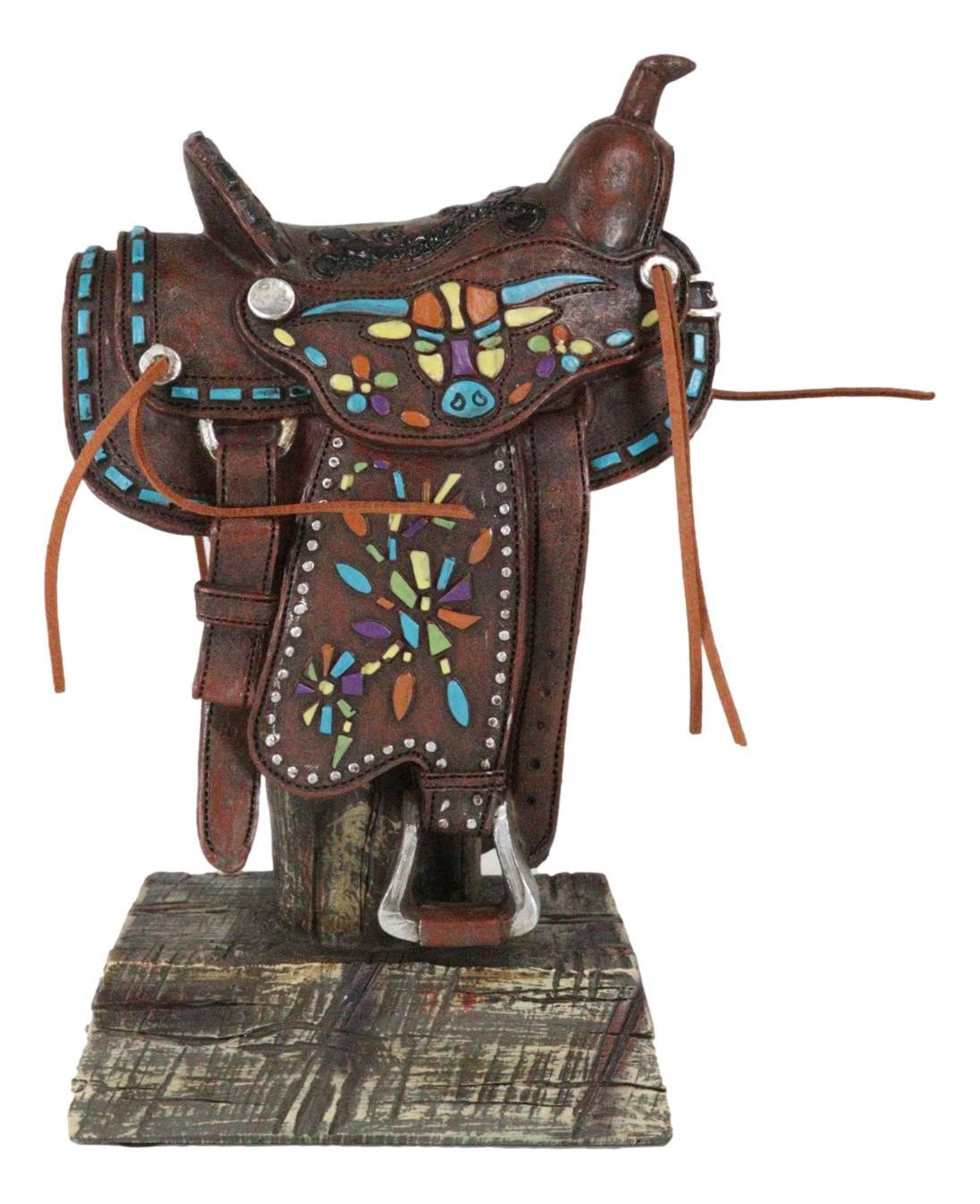 Figura de vaquero de cuero sintético estilo rústico occidental con diseño de vaca de cuernos largos-1