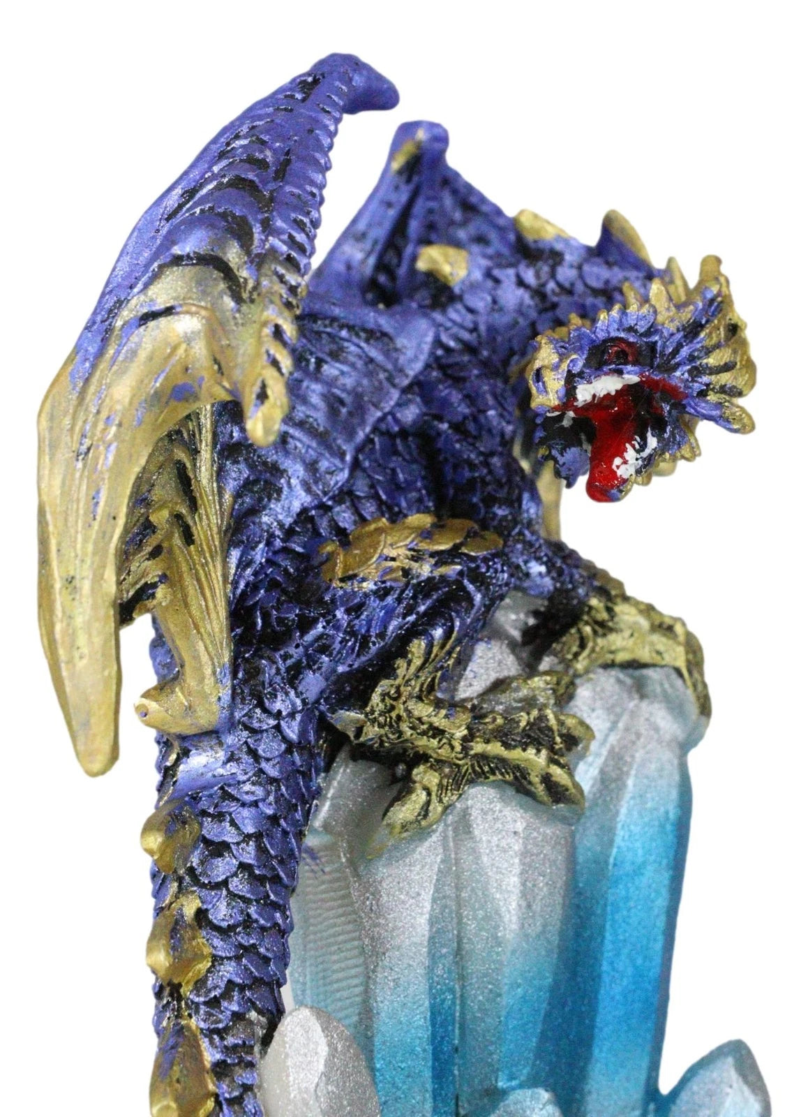 Purple And Gold Cosmic Dragon On Blue Crystal Stalactite Rock LED Light Statue-2