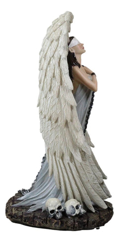 Captive Spirits Blindfolded Standing Angel Tied In Chains By Skulls Figurine-2