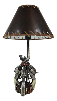 Rustic Western Triple Six Shooter Revolver Gun Pistols Cowboy Buckle Table Lamp-2