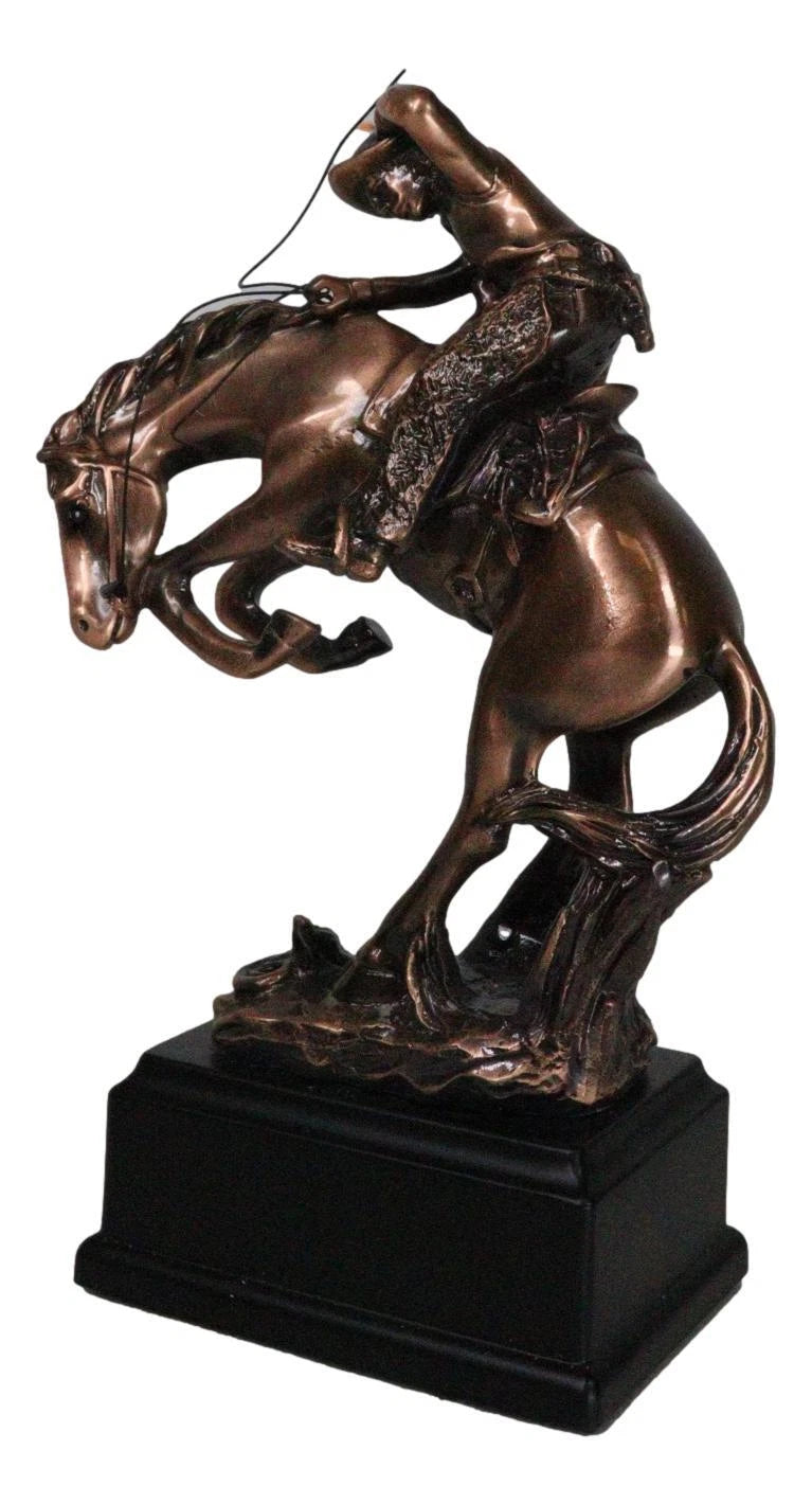 Western Rodeo Wild Cowboy With Bucking Horse Bronze Electroplated Figurine
