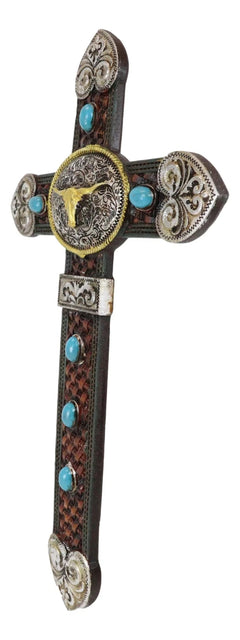 Set of 3 Rustic Western Turquoise Rocks Belt Buckle Conchos Wall Crosses Decor-3