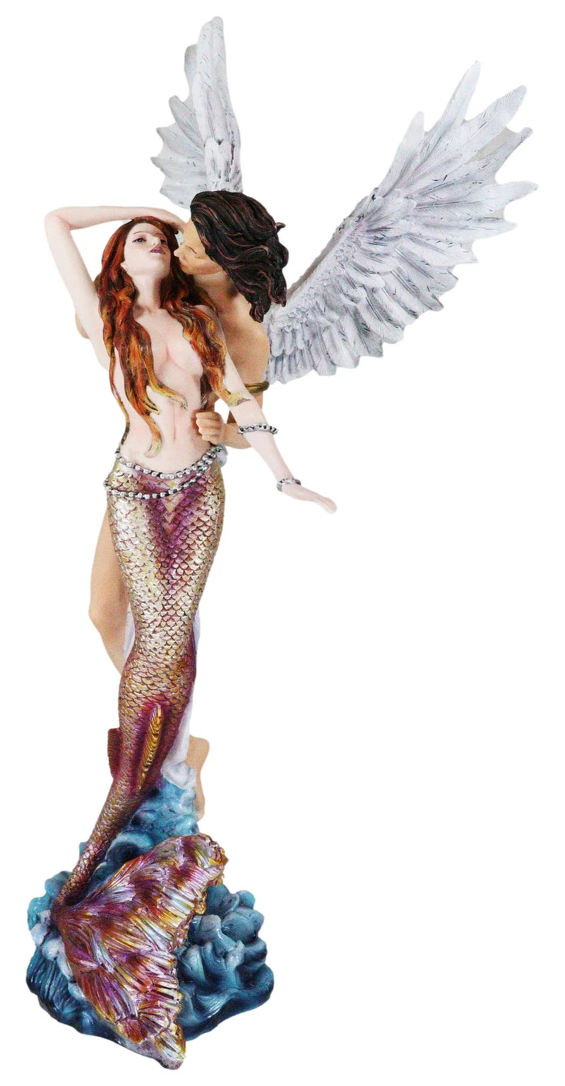 Large Goddess Mermaid Embracing With Heavenly Winged Angel By The Ocean Statue-3
