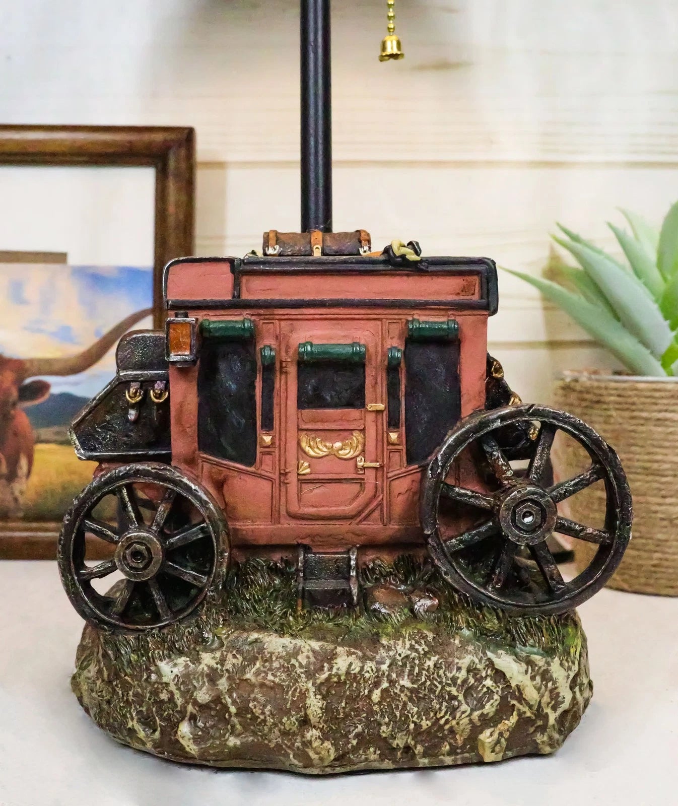 Rustic Western Classic Charming Fancy Chuckwagon Covered Wagon Table Lamp Decor-2