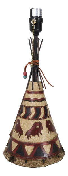 Southwestern Indian Bisons Buffalo Teepee Hut Dreamcatcher Feathers Table Lamp-2