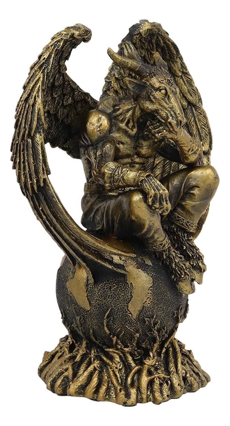 Sabbatic Goat The Thinker Baphomet Sitting On The Globe Statue 7.75"Tall-3