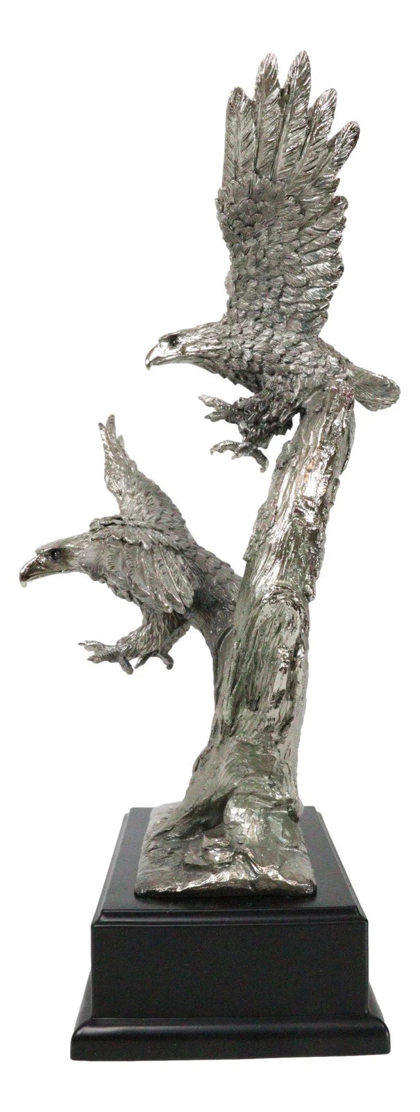 Large King Of The Skies Electroplated Silver Bald Eagles Taking Flight Statue-2