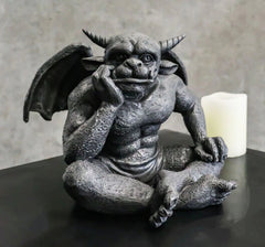 Gargoyle Figurine, Carved Small Statue, 6.5 Inches, Horned Sitting Dreamer Sculpture, Gothic Decor, Suitable for Desk, Shelf, Home, Office, or Fantasy Room Decoration, Collectible Ornament-1