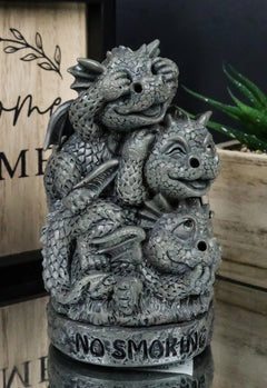 No Smoking See Hear Speak No Evil Whimsical Dragons Backflow Incense Burner-1