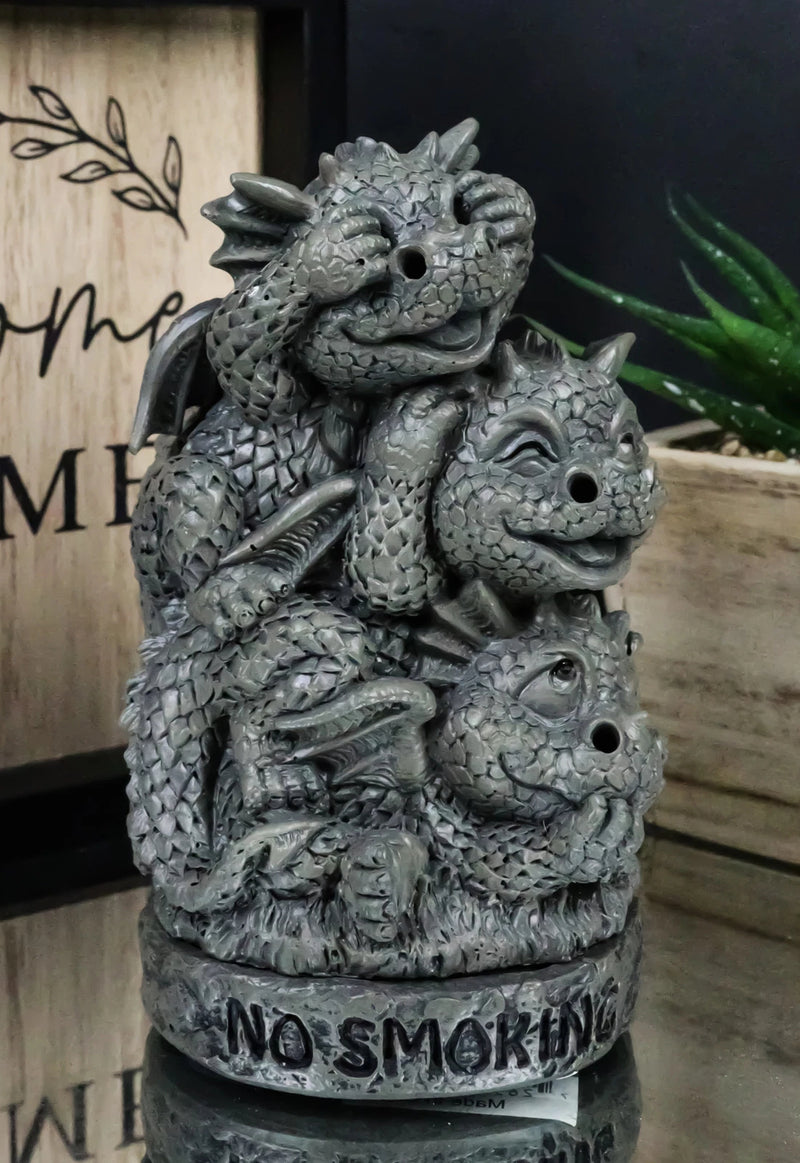 No Smoking See Hear Speak No Evil Whimsical Dragons Backflow Incense Burner-1
