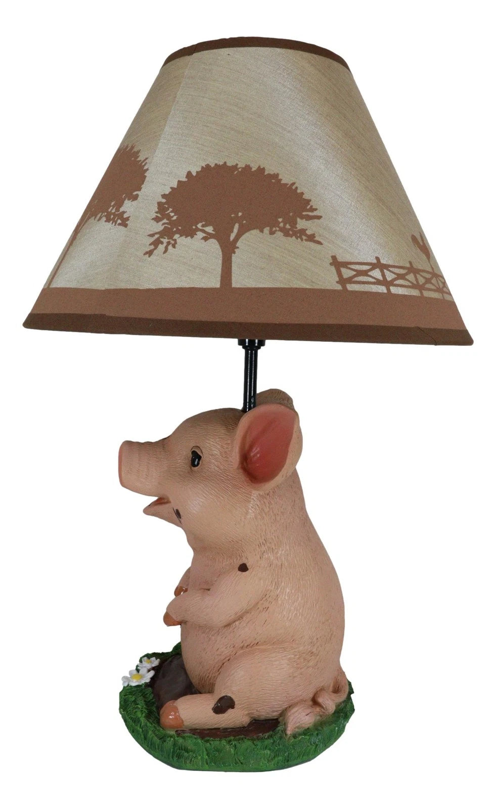 Rustic Farm Country Pink Babe Piglet Muddy Pig Desktop Table Lamp With Shade-2
