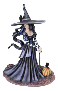 Amy Brown Halloween Pumpkin Gothic Ravenspell Crow Witch With Cane Figurine-2