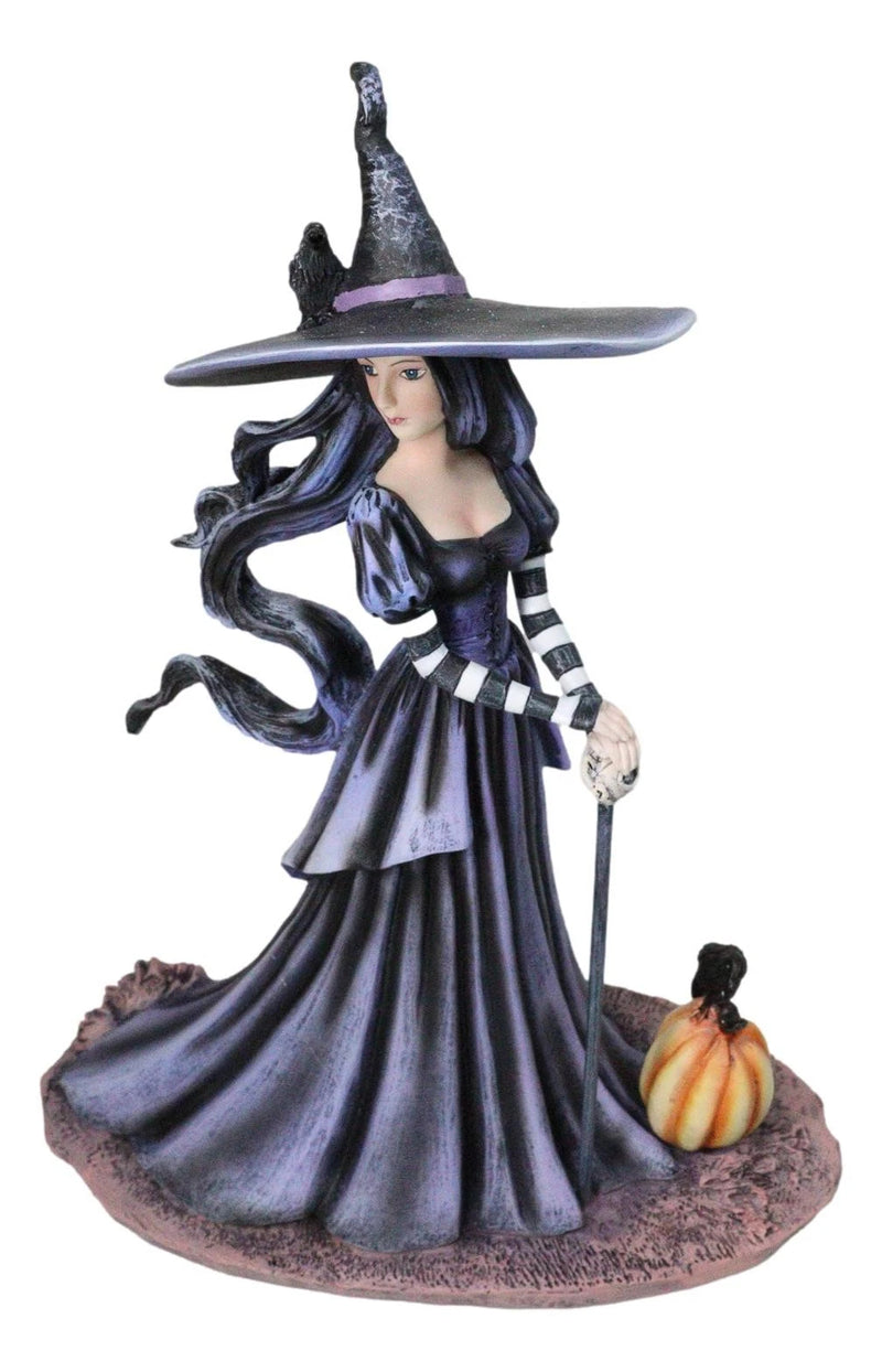 Amy Brown Halloween Pumpkin Gothic Ravenspell Crow Witch With Cane Figurine-2