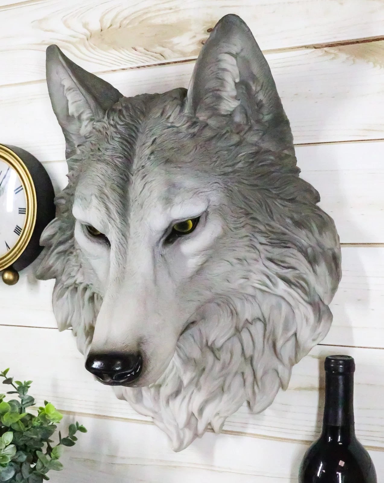 Large Gray Timber Wolf Head Wall Decor Plaque 16.5"Tall Taxidermy Art Decor-3
