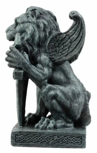 Stoic Notre Dame Sword Bearer Lion Heart Gargoyle On Pedestal Figurine 6"H-2