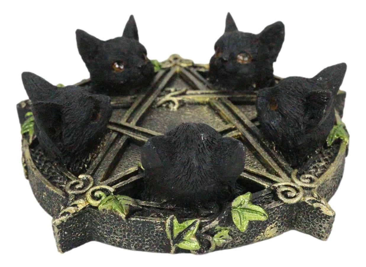 Celtic Wiccan Pentagram Ivy Penta 5 Black Cats Witching Hour Incense Burner-2