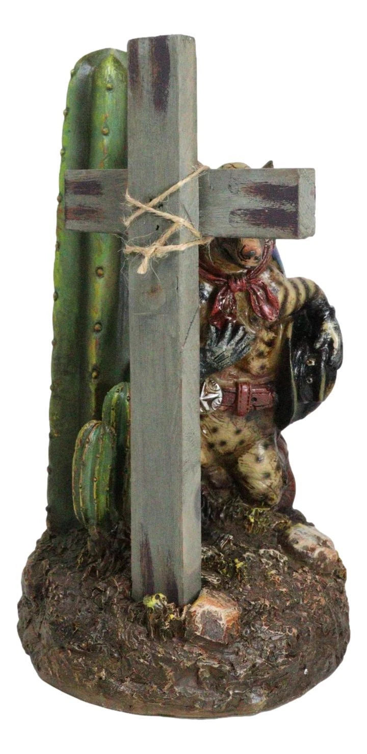 Rustic Western Armadillo Cowboy by Saguaro Cactus Praying By The Cross Figurine-2