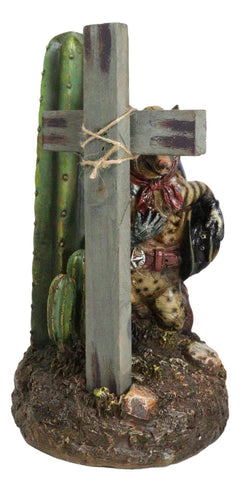 Rustic Western Armadillo Cowboy by Saguaro Cactus Praying By The Cross Figurine-2