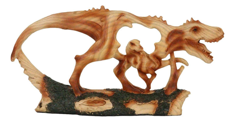Jurassic Dinosaur Tyrannosaurus Rex Father and Baby Faux Wood Cutout Figurine-3