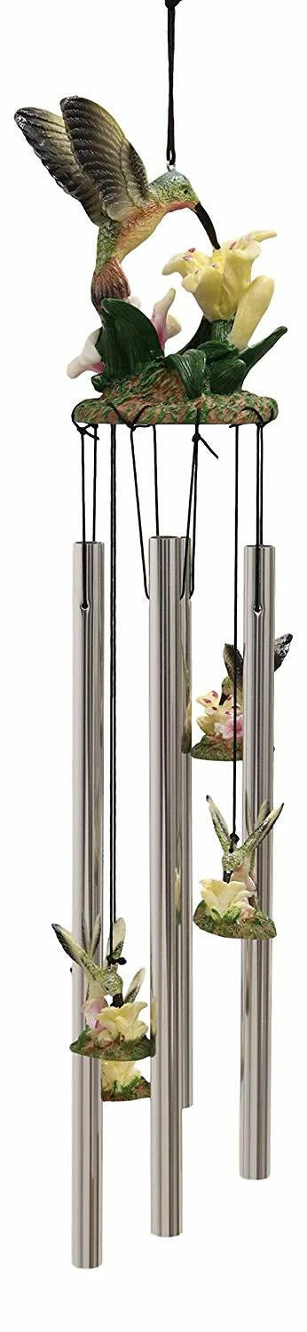 Beautiful Hummingbird with Nectarine Lily Flowers Wind Chime 21" L-4