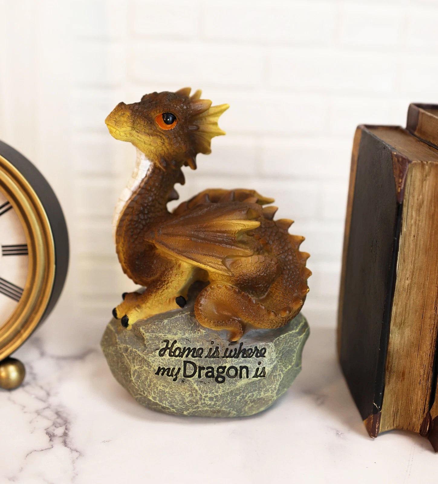 'Home is Where My Dragon is' Baby Dragon on Rock Resin Figurine 7.5" H-6