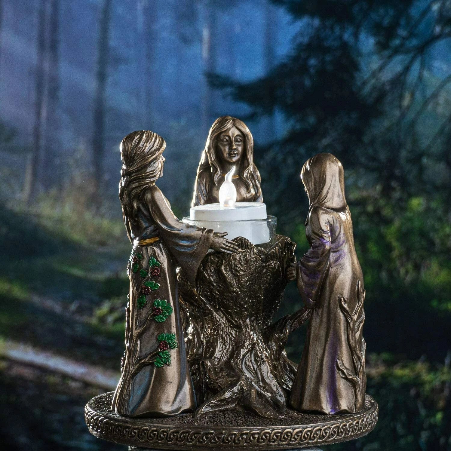 Triple Goddess Candle Holder, Mother Maiden Crone Figurine Home Decor for Living Room, Bedroom, Meditation Space, Witchcraft, Pagan, or Spiritual Display