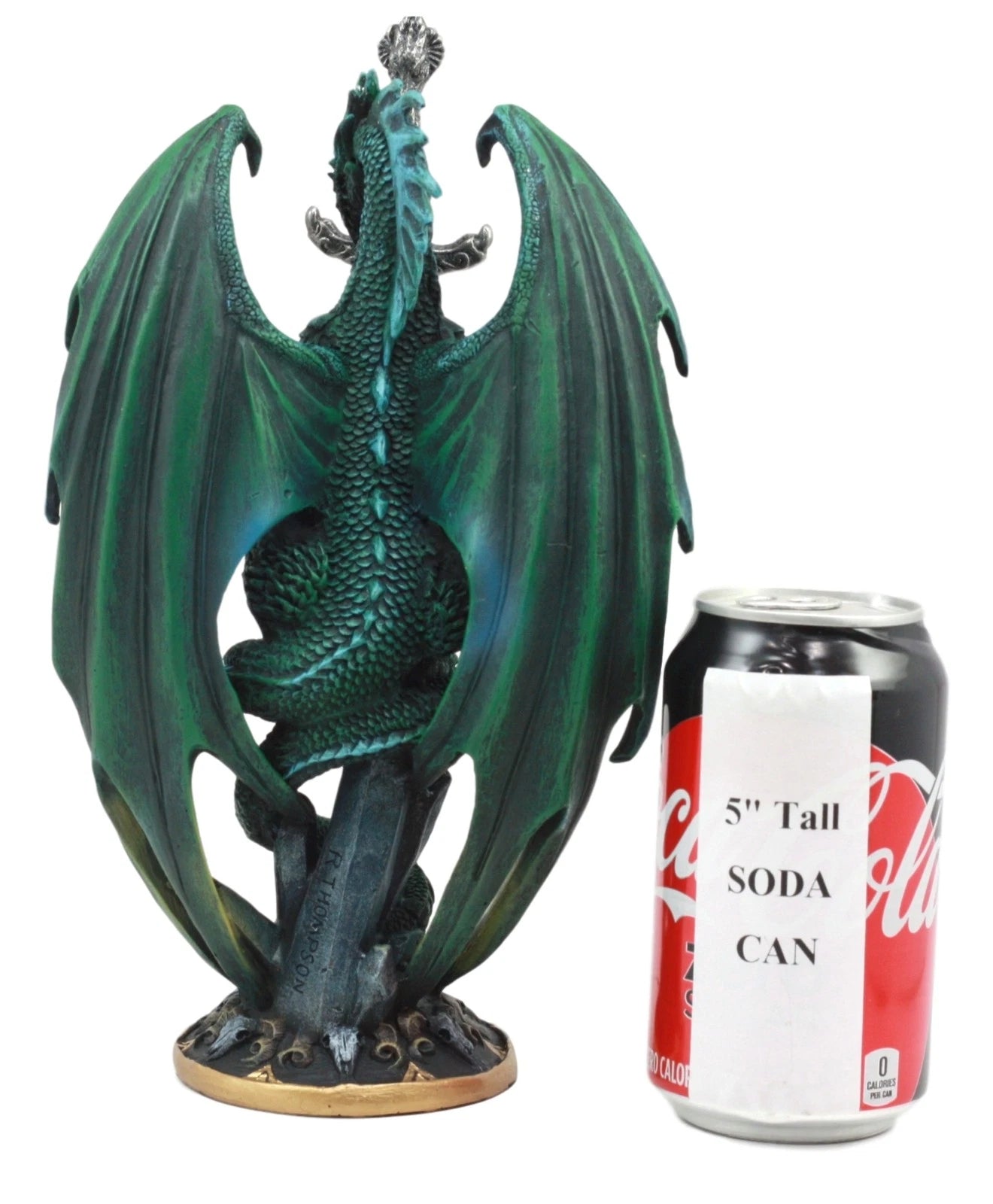 Ram Skull Blade Green Dragon Statue with Dragon Letter Opener Blade 10"H-9