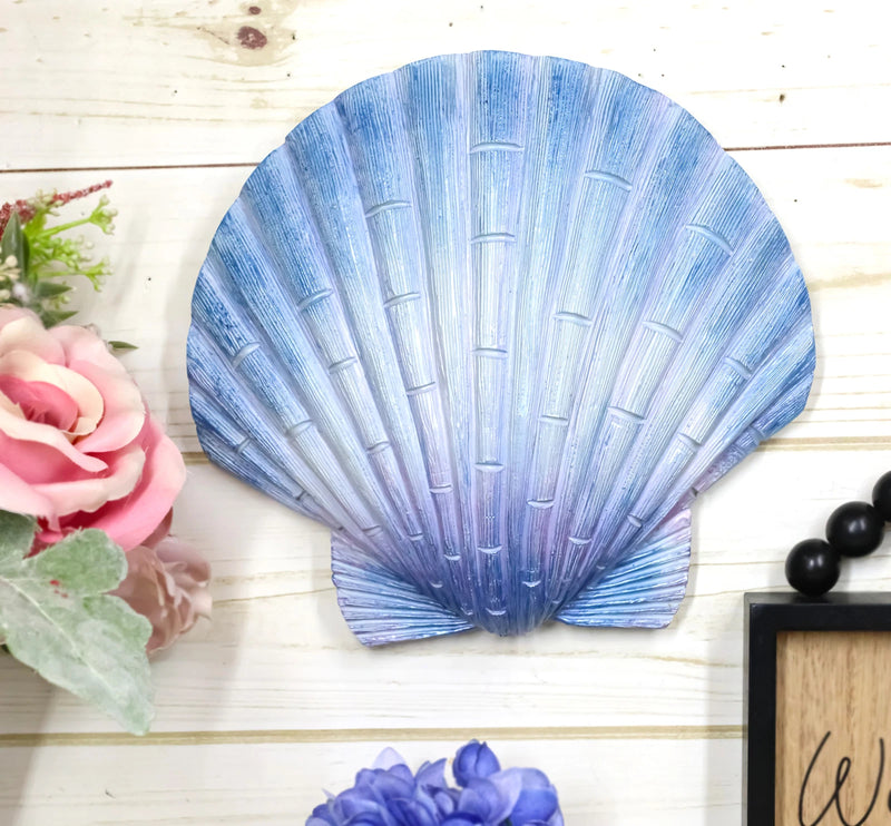 Ocean Nautical Marine Beach Aqua Blue Scallop Sea Shell Wall Plaque Decor 8.25"L-1